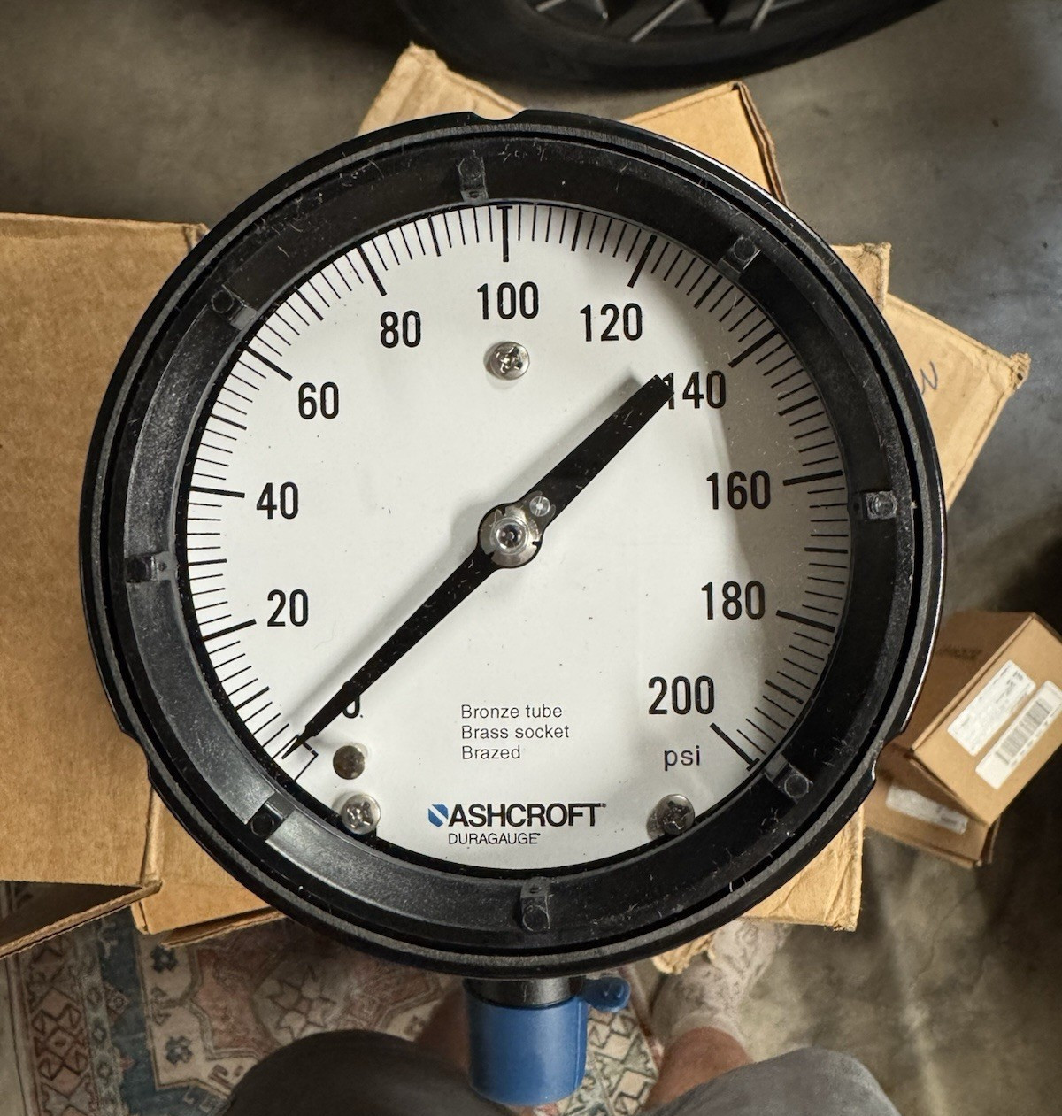 Ashcroft Duragauge Pressure Gauge 0-200 PSI 4-1/2in Face 1/4in Side/Bottom