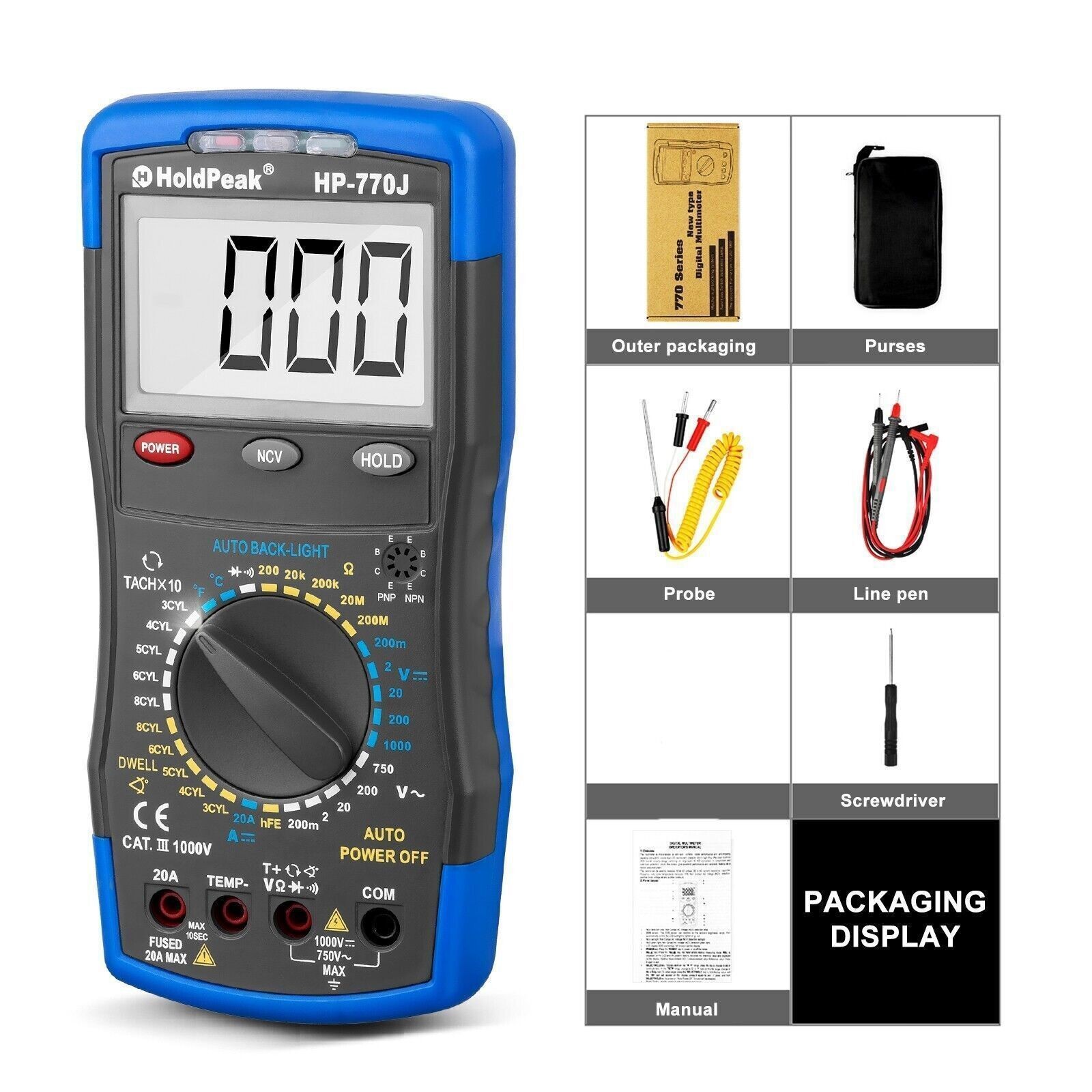 Multimeter NCV Engine Analyser AC DC Volt Ohm RPM Dwell Tacho Automotive Meter