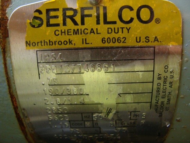 SERFILCO IP54 CHEMICAL DUTY VERTICAL PUMP .75HP 3PH 190/380V 2.8/1.4A