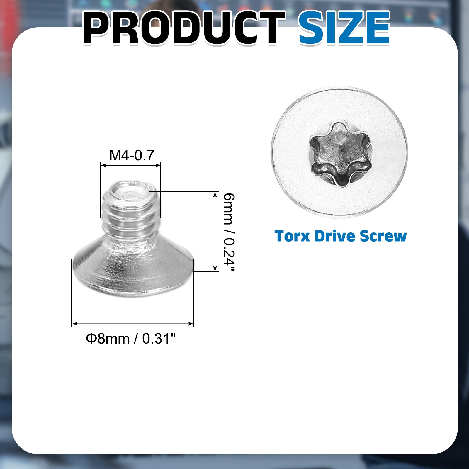 M4-0.7 x 6mm Flat Head Torx Machine Screws, 20 Pcs 304 Stainless Steel