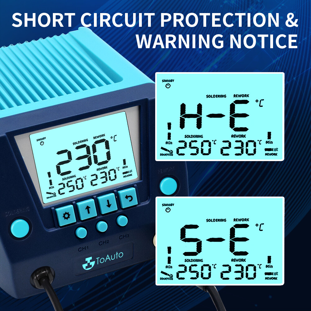 TOAUTO Soldering Station 2 in 1 Iron Hot Air Gun Rework Station Kit LCD Display