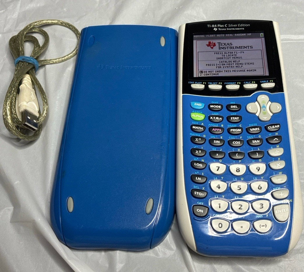 TI-84 Plus C Silver Edition Calculator Blue w/ Cover, Charging Cord + Free Ship