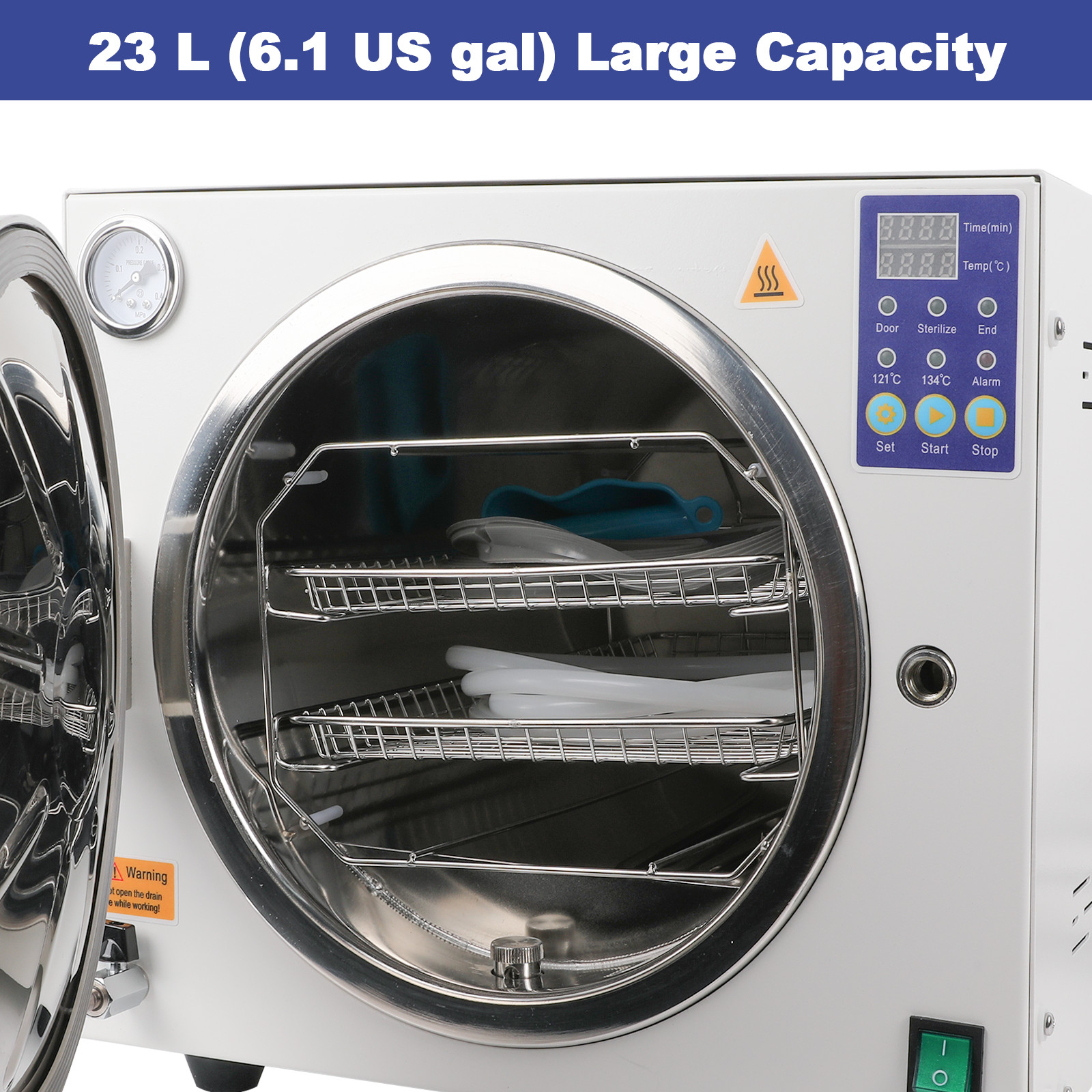23L Dental Autoclave Steam Sterilizer 250℉&273℉ Stainless Steel 304 Medical