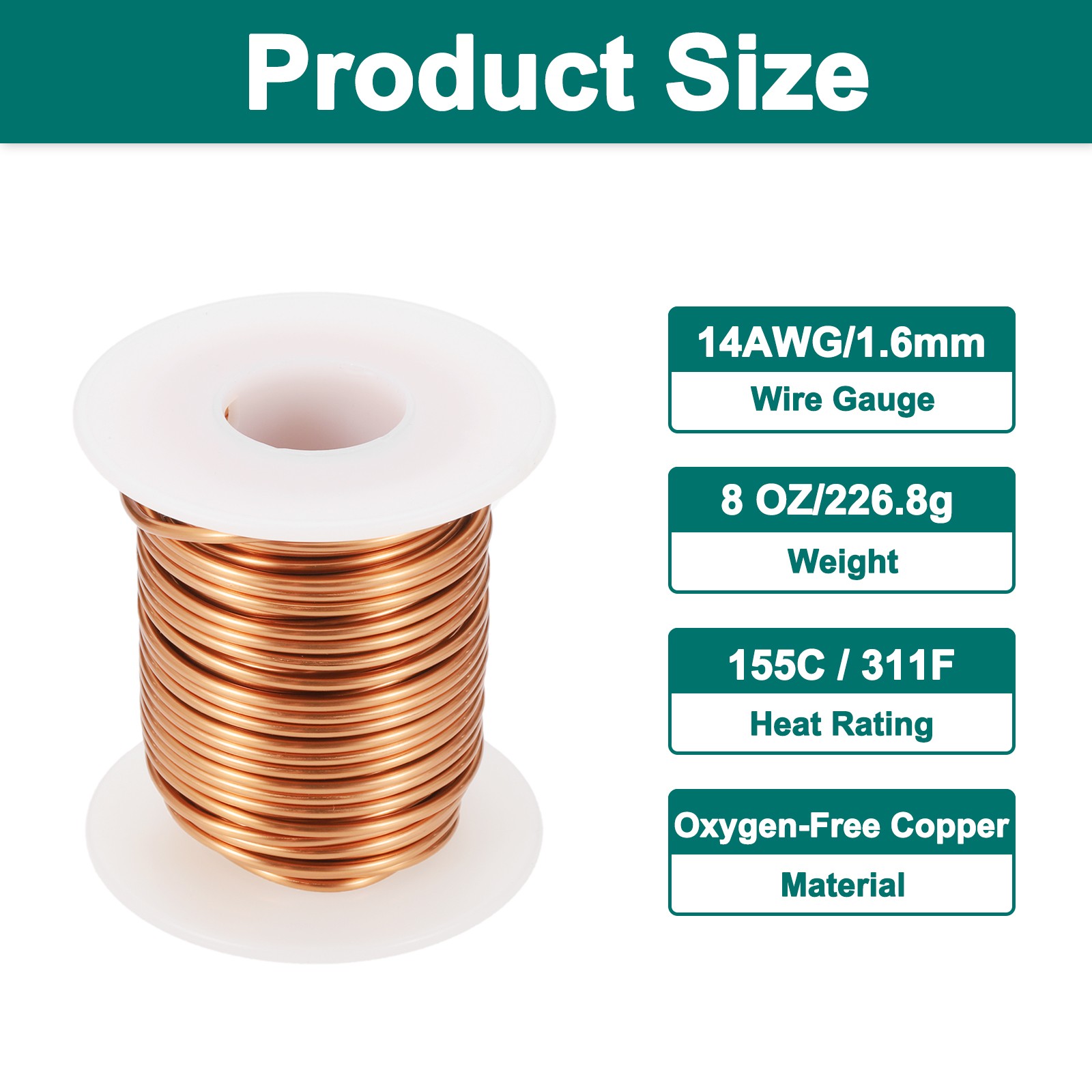 14 AWG Magnet Wire, 14 Gauge 8 oz Enameled Copper Wire, 155C(311F), Copper Color
