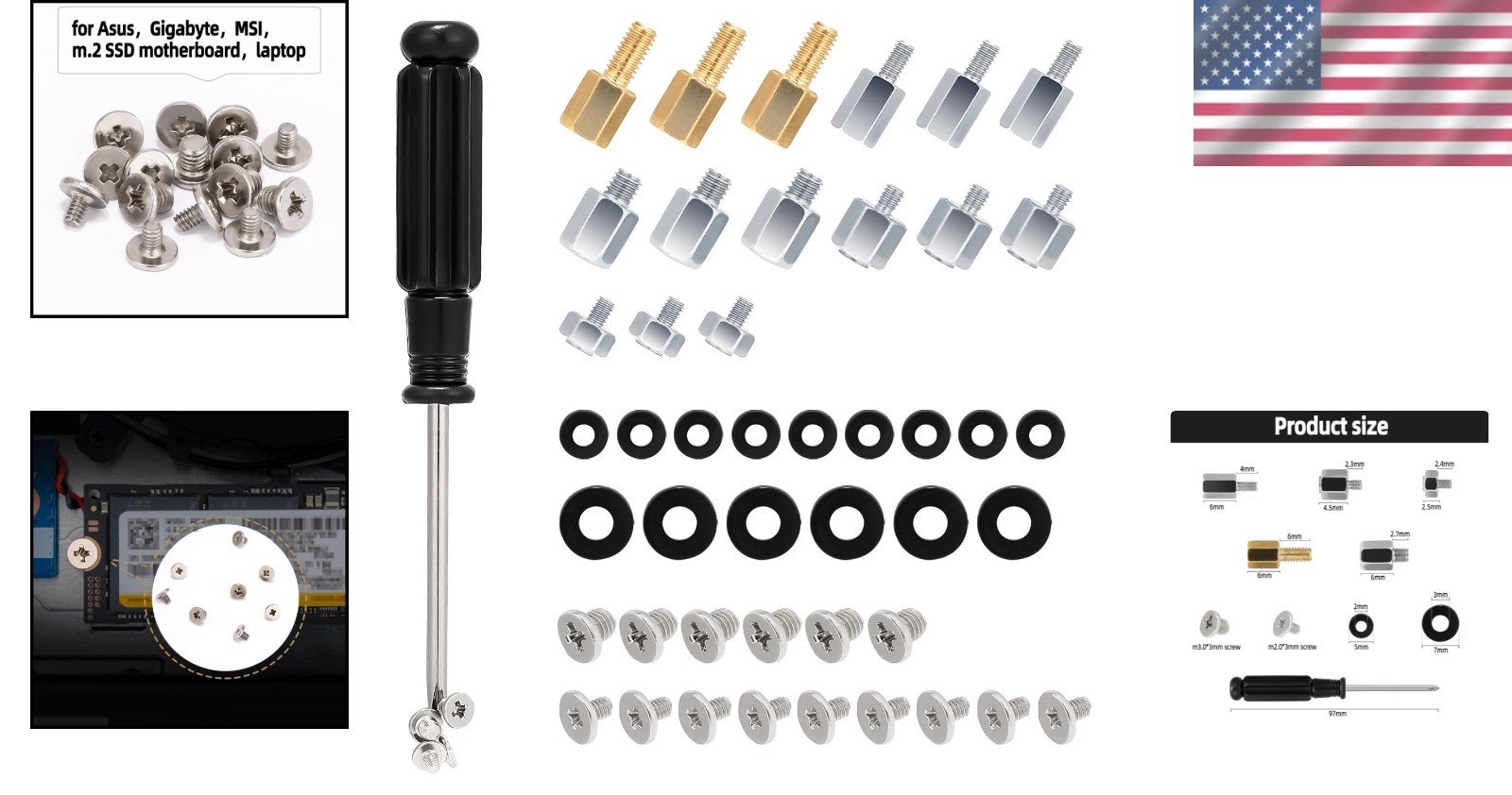 New 46PCS NVME M.2 SSD Mounting Screws M.2 SSD Screw Kit for Asus gigabyte