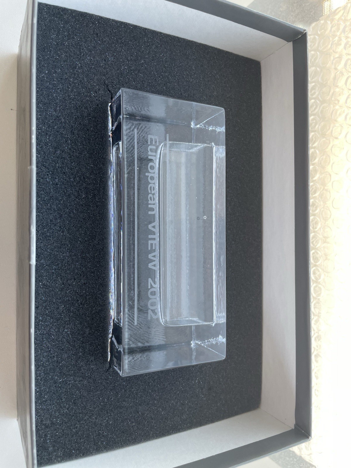 VTG Simon Pearce European View 2002 Etched Glass Business Card Holder Conference