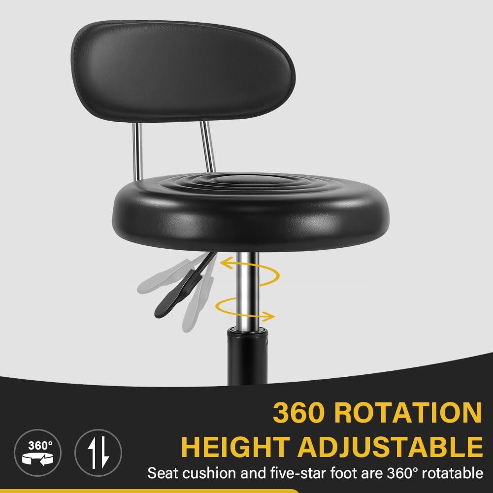 Adjustable Height Rolling Office Chair with Back Swivel Wheels Ergonomic Stool
