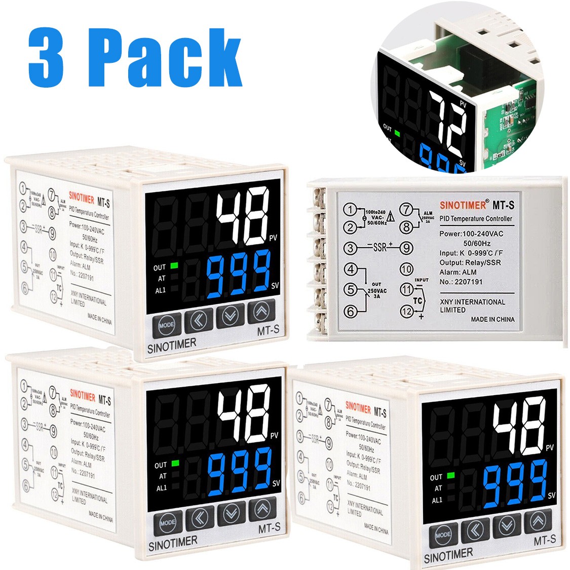 3PC MT-S PID Temperature Controller Thermostat Fahrenheit Relay/SSR AC 100V-240V