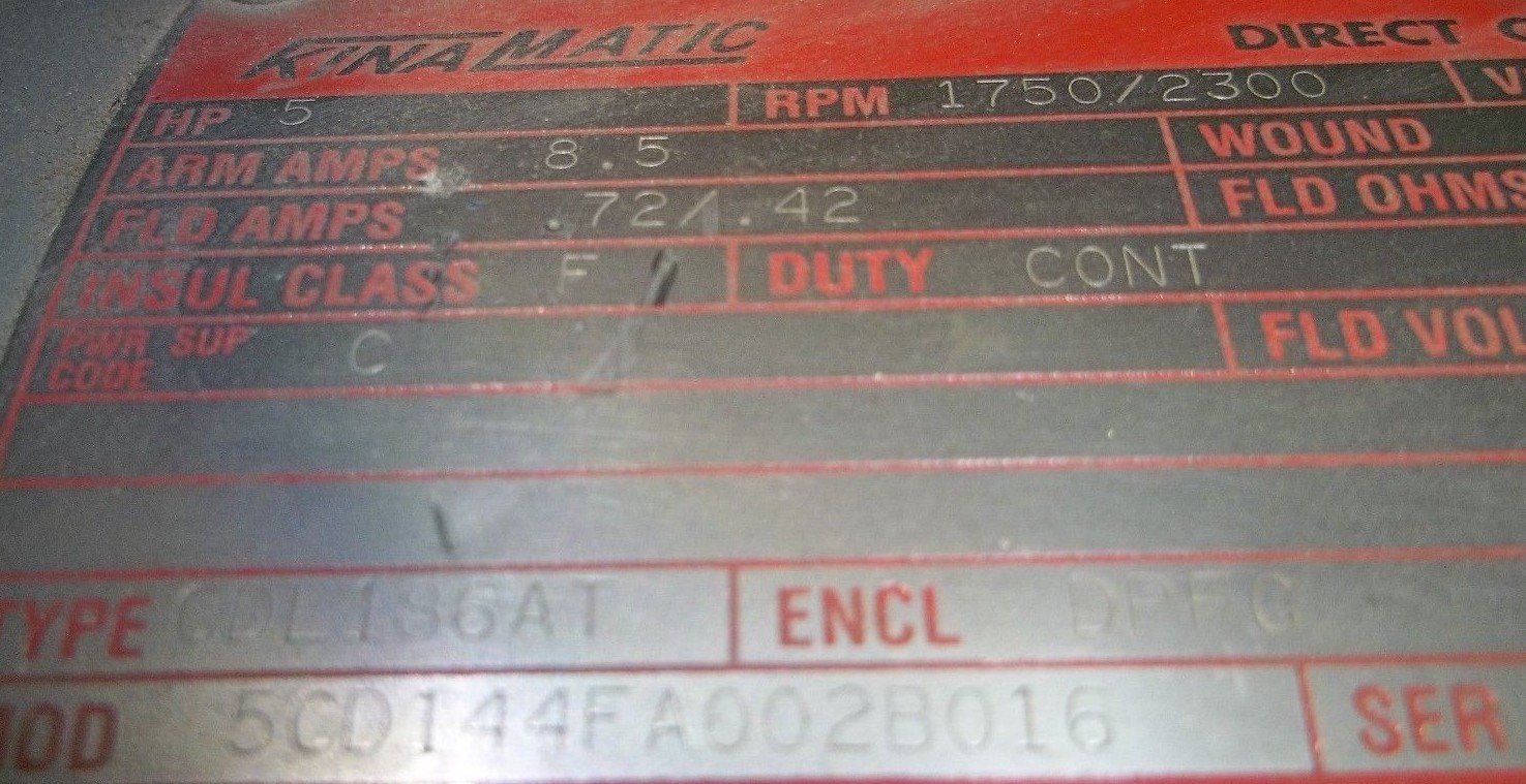GE KINAMATIC 5HP DC MOTOR 5CD144FA002B016 CDL186AT 1750/2300RPM (OR33)