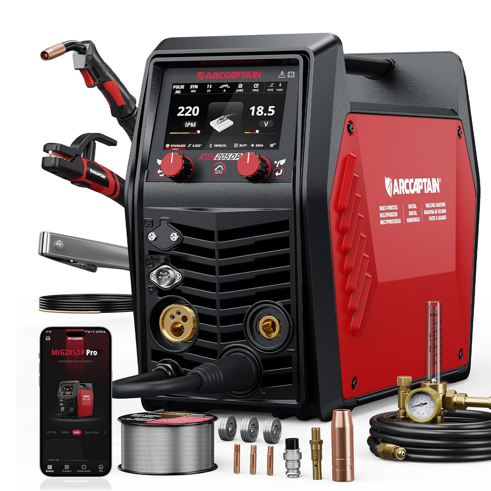ARCCAPTAIN MIG205DP Pro 8-in-1 MIG Welder Dual/Single Pulse MIG/TIG/MMA/Spot APP