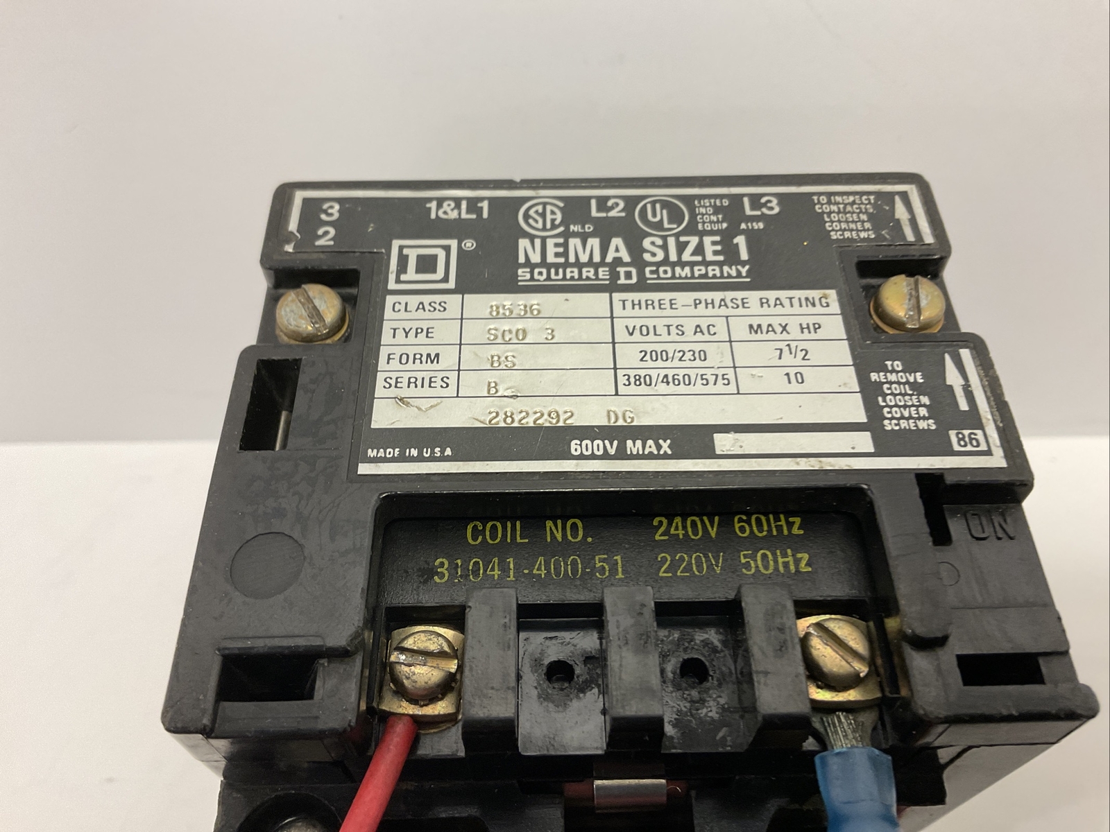 Square D Open Starter Nema Size 1 CLASS 8536 ,SCO3,SERIES B, 31041-400-51