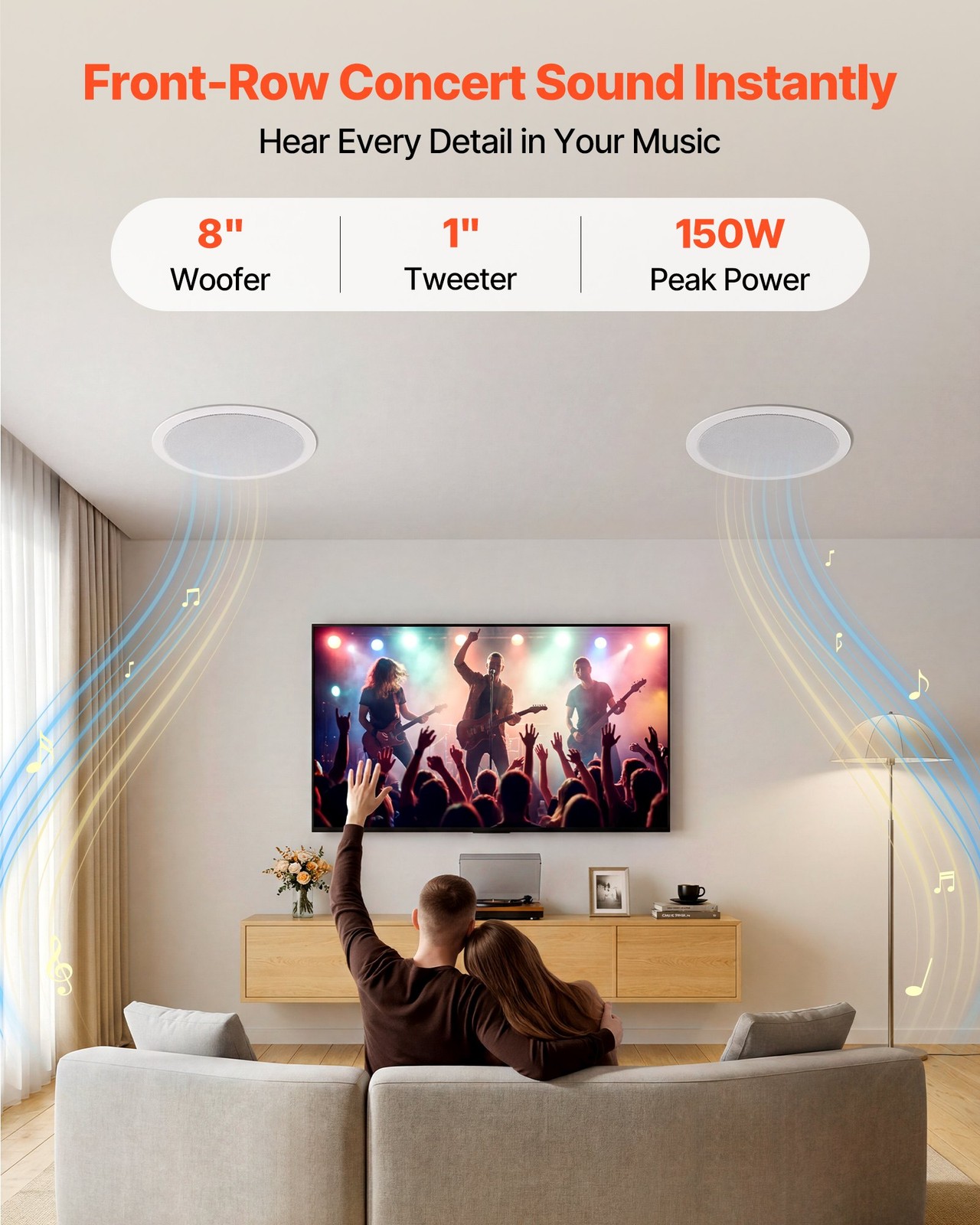 In Ceiling Speakers, 8″, In-Ceiling & In-Wall Speaker System, Hi-Fi Sound, 150W