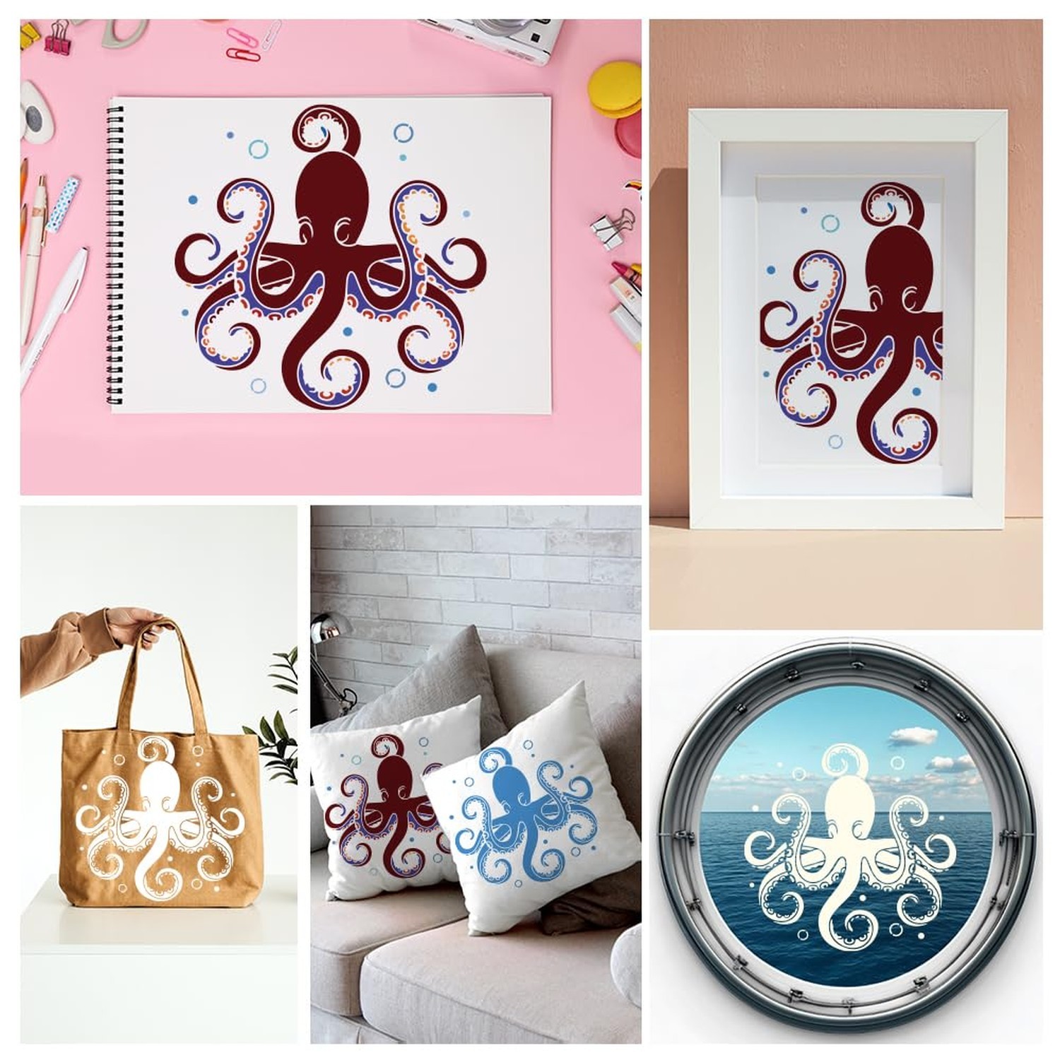 Octopus Sea Wall Stencil Template 11.8 x 11.8 Inch Reusable Plastic Ocean The…