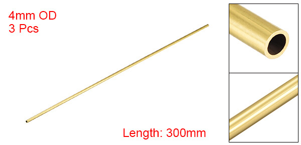 3pcs Brass Round Tube 300mm Length 4mm OD 0.5mm Seamless Straight Pipe Tubing