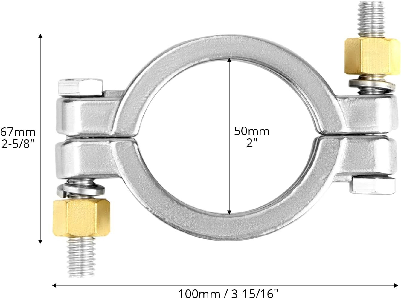 2 Pack 2” 304 Stainless Steel High Pressure Bolted Triple Sanitary Clamp 2” 2pcs