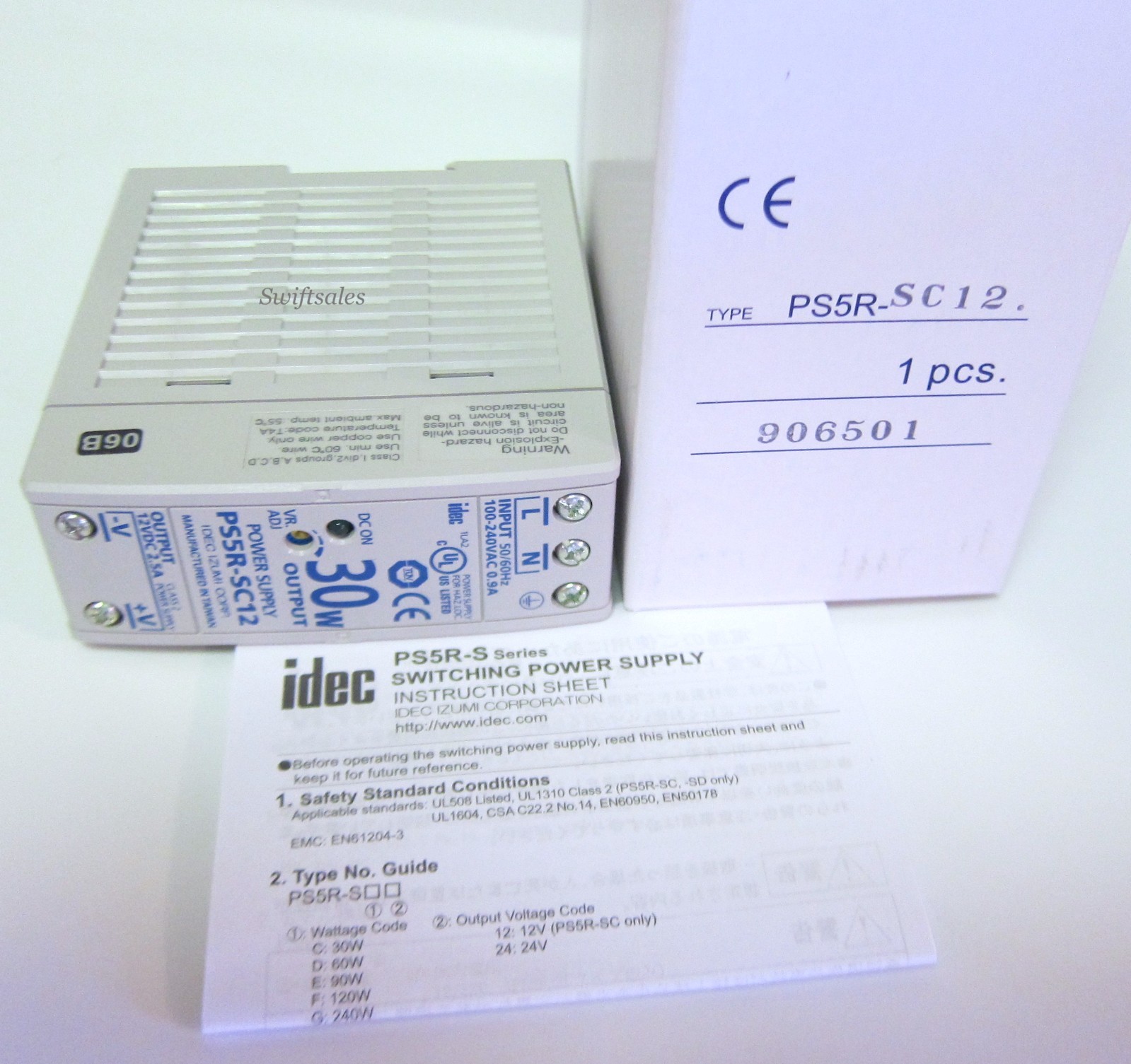 IDEC PS5R-SC12 – 12V DC 2.5A 30W Slim Line DIN Rail Switching Power Supply