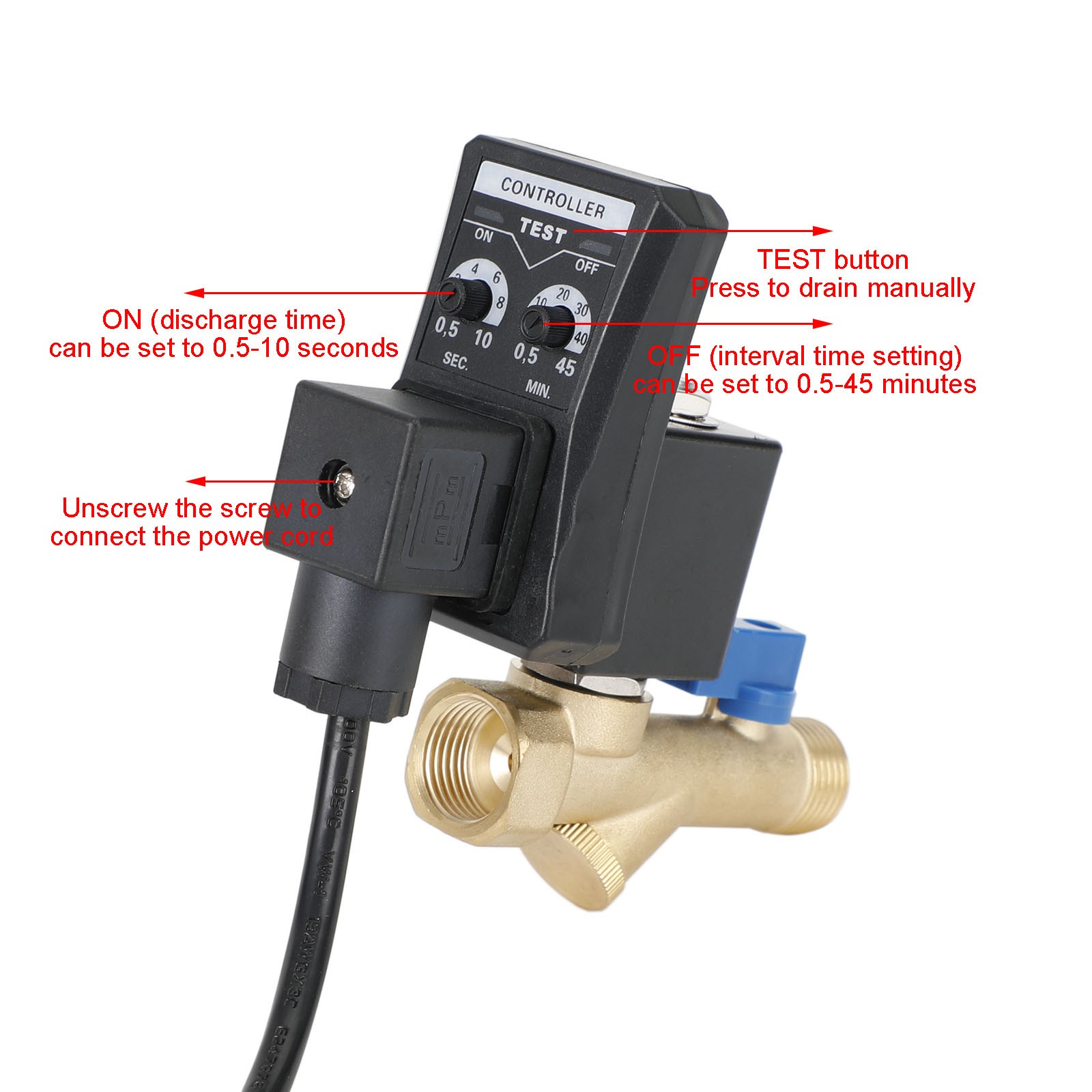 AC110V 1/2″ Automatic Electronic Timed Air Compressor Auto Drain Valve