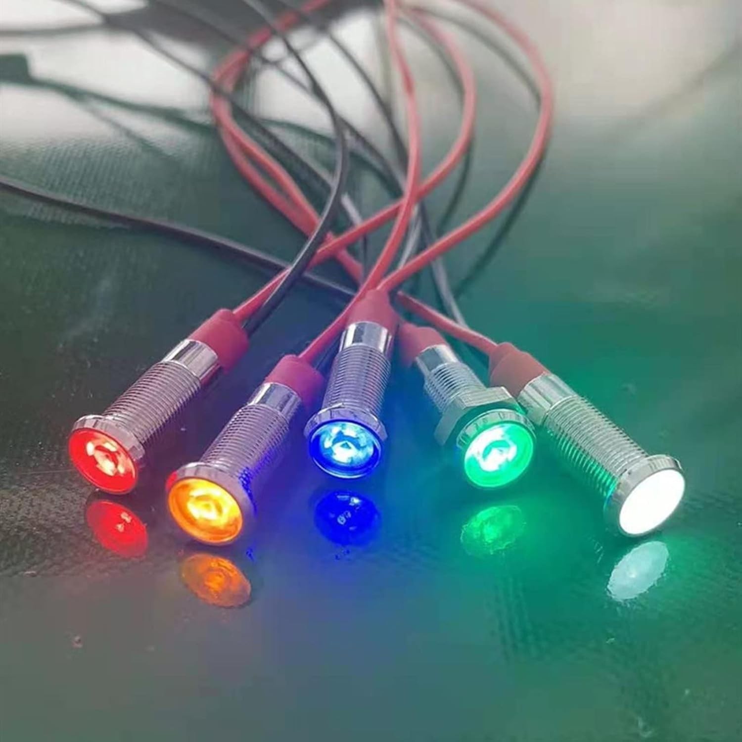 LED Indicator Light 6mm Mounting Hole Metal Waterproof DC 3-6V 15mA Red Gree…