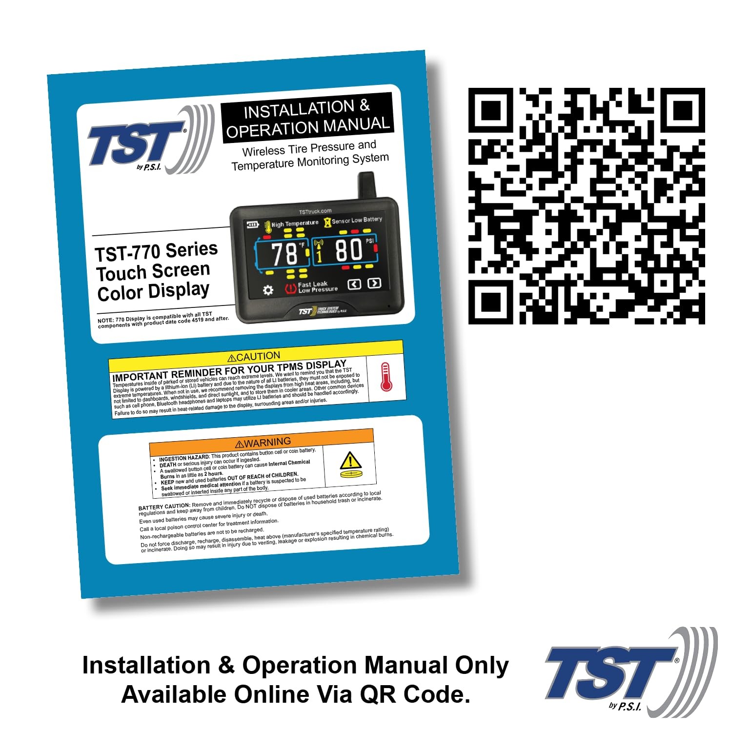 TST 770 Series TPMS – RV Tire Pressure Monitoring System 4 Flow Thru Sensors