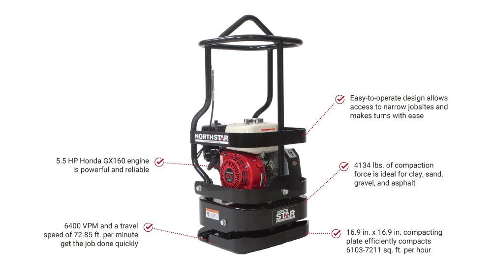 NorthStar Tamping Rammer Plate Compactor 4134‑lb Force 5.5 HP Honda GX160 – NEW