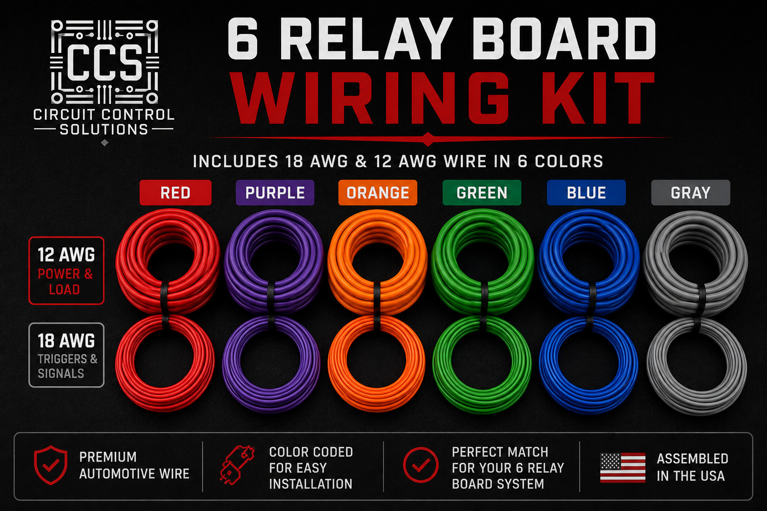 CCS Color-Matched Automotive Wiring Kit | 6 Circuit | Multiple Lengths