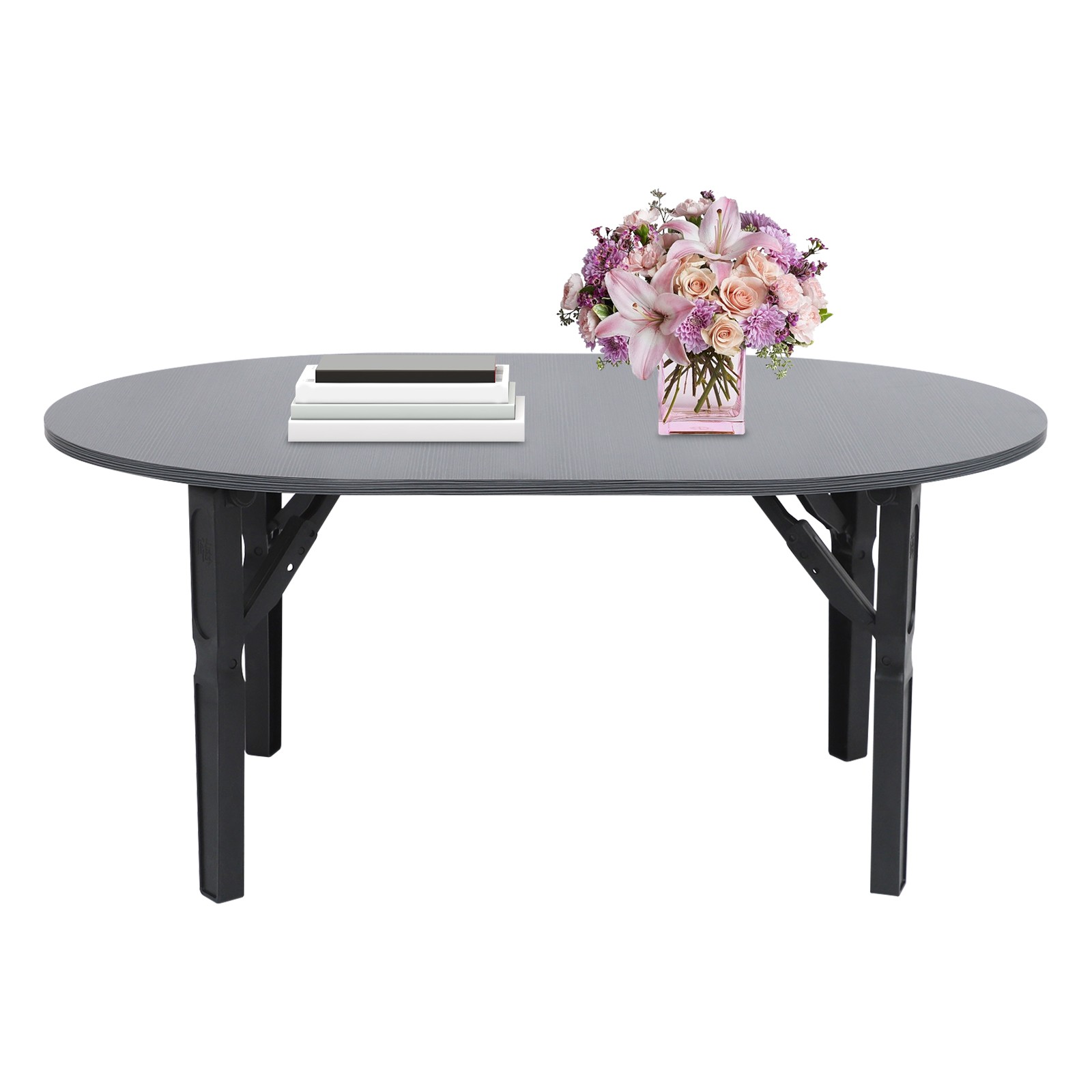 Coffee Table -80x48x36cm- Black Brushed Tabletop Folding Table For Small Place.