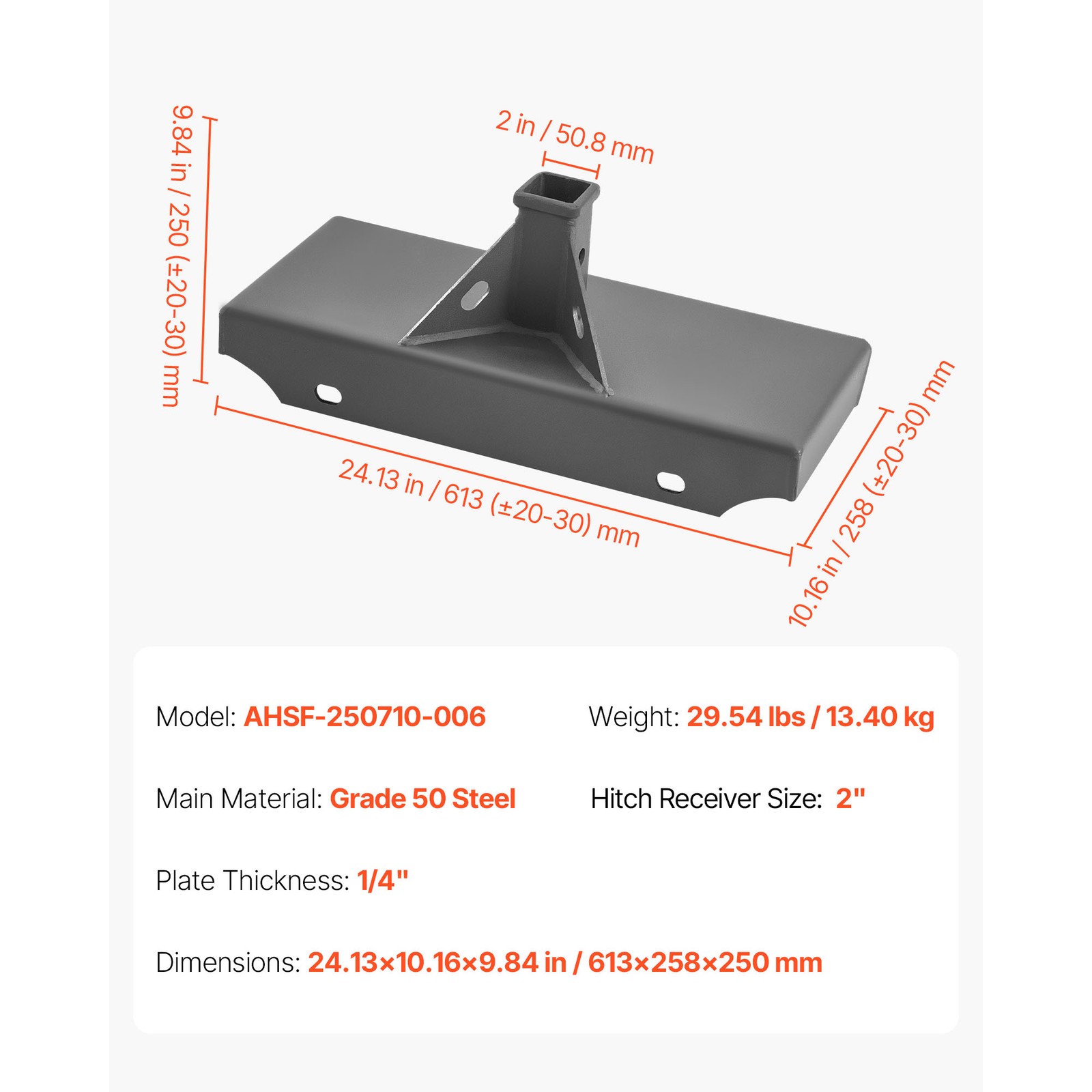 Uimoso 1/4″ Skid Steer Mount Plate 2″ Receiver Loader Hitch Mini Quick Tach 24″