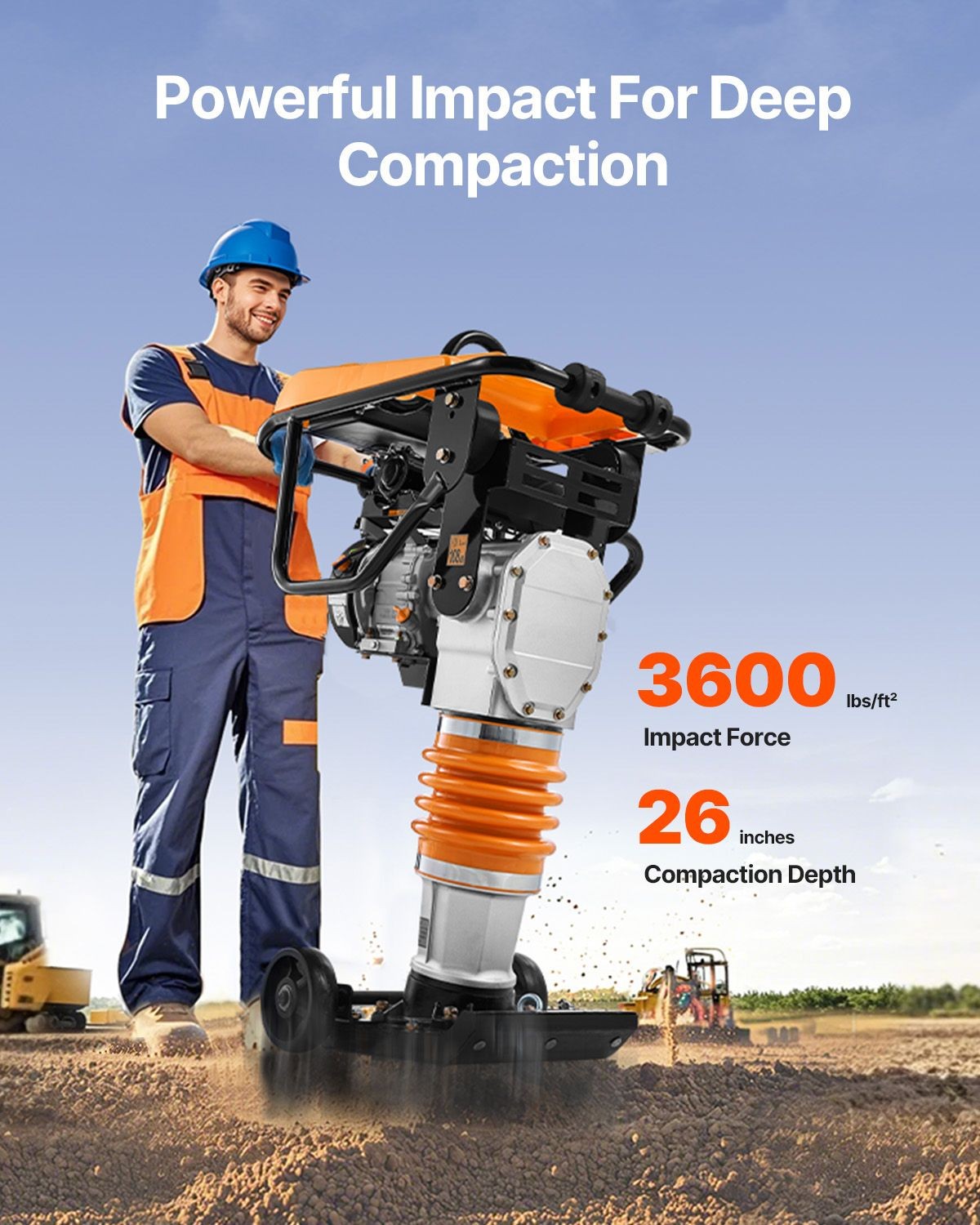 6.5 HP Vibratory Rammer 3600lb Impact Force 26in Depth
