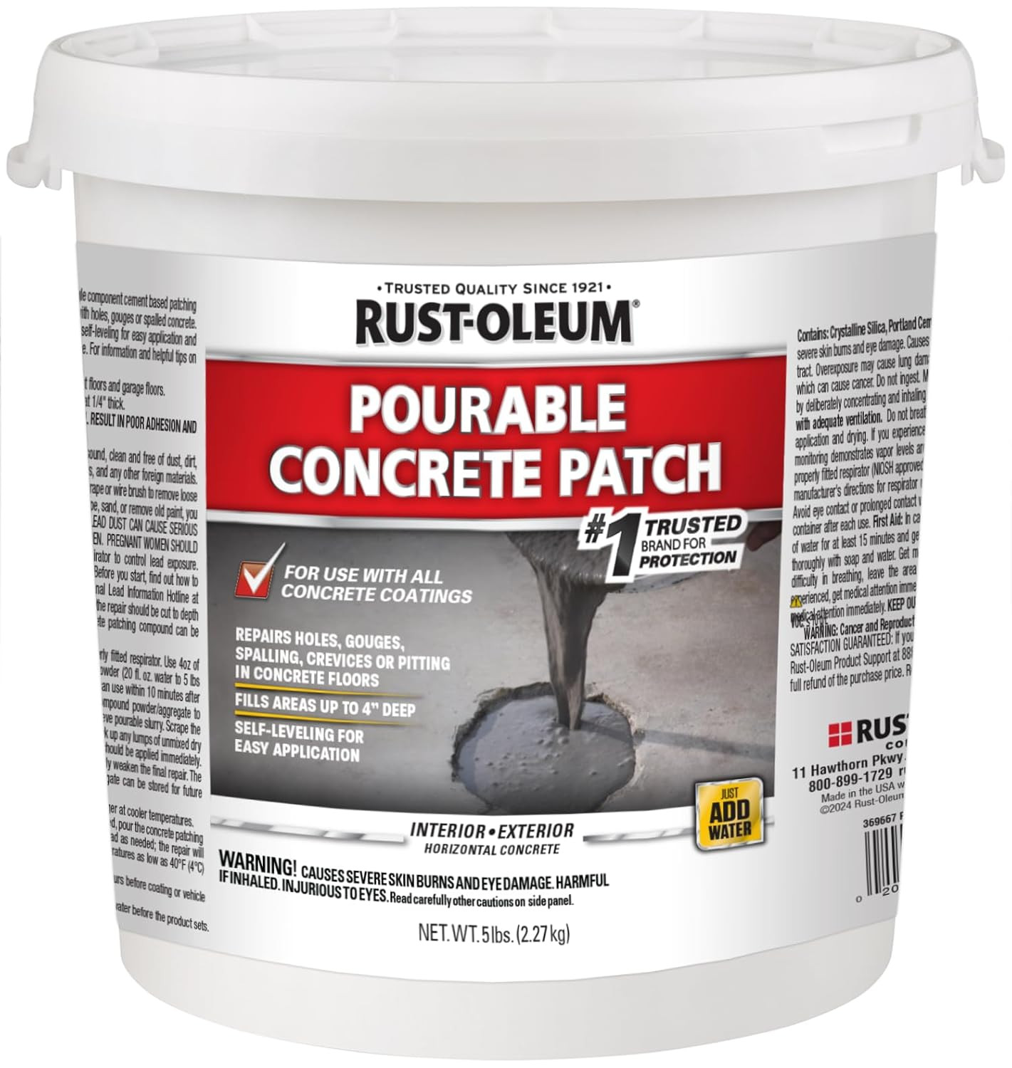 Rust-Oleum 369667 Pourable Concrete Patch, 5 Lb Pail, White