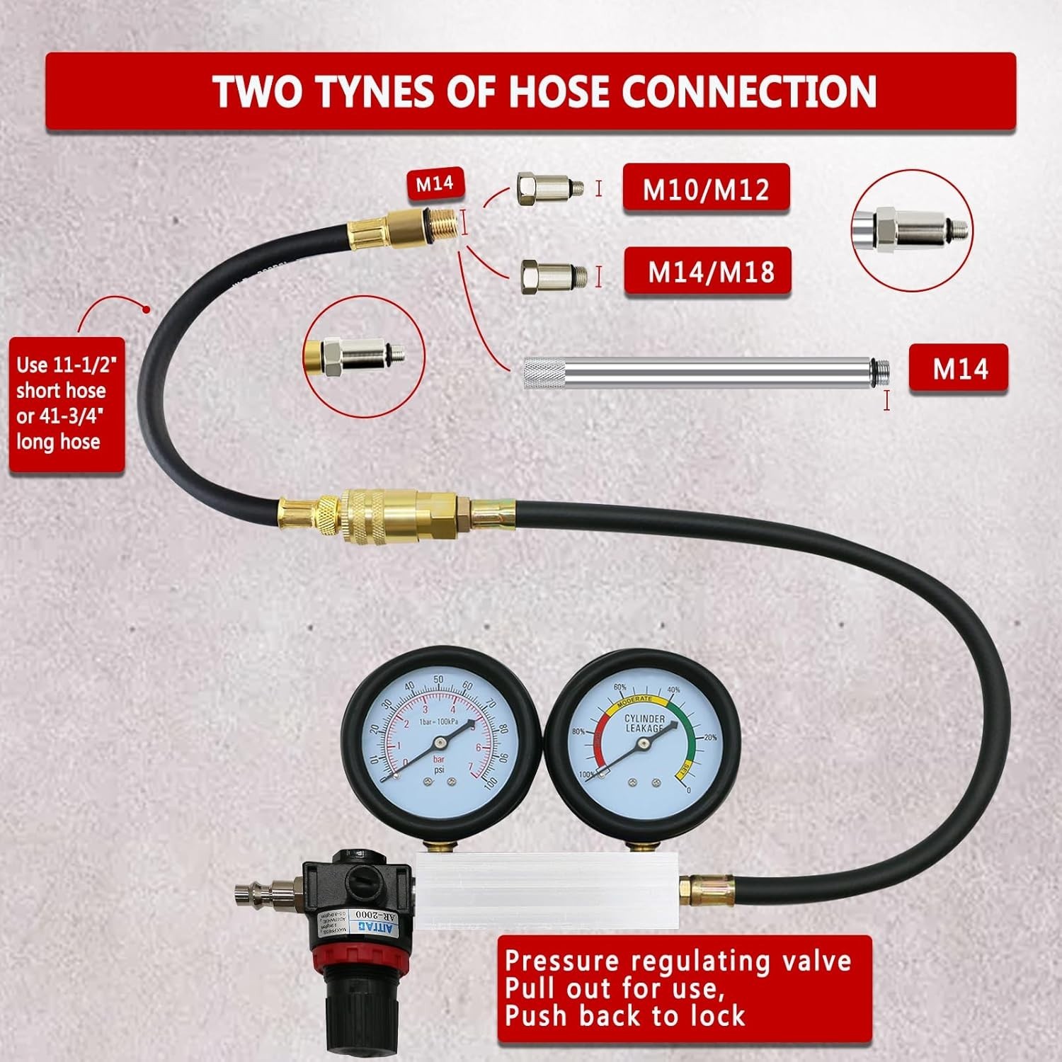 Engine Compression Diagnosis Tester Cylinder Leak Down Gauges Detector Leakage