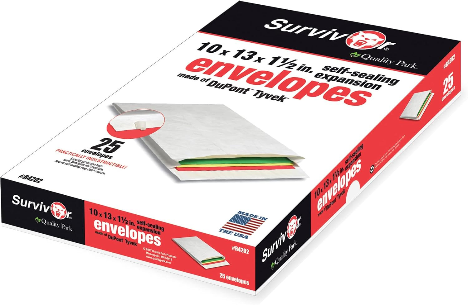 Survivor Lightweight 14 Lb Tyvek Open End 1.5″ Expansion Mailers, 13 1/2, Squar