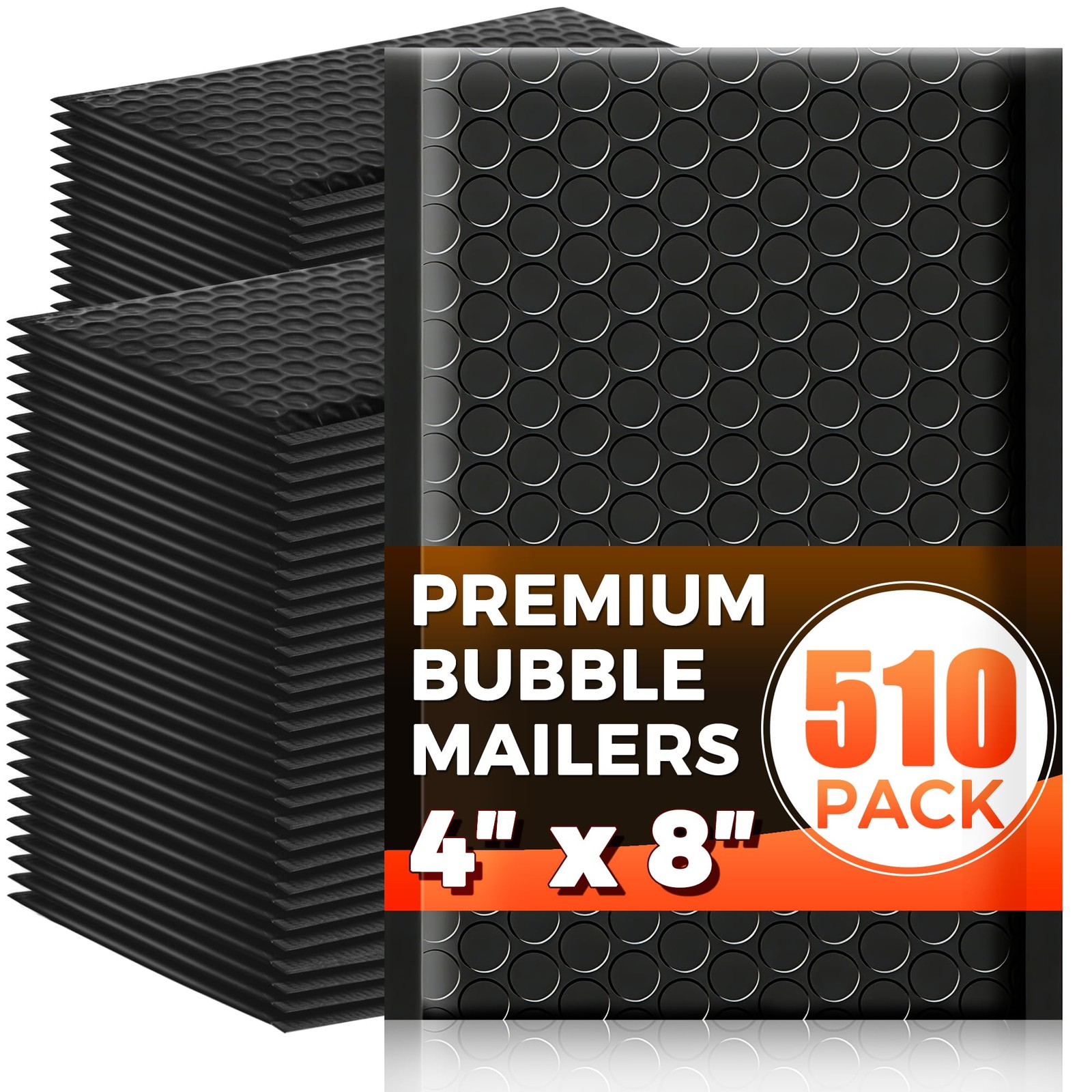 510-Pack Bubble Mailer 4” x 8” – Self-Sealing 4×8 inches, Black – 510 Pack