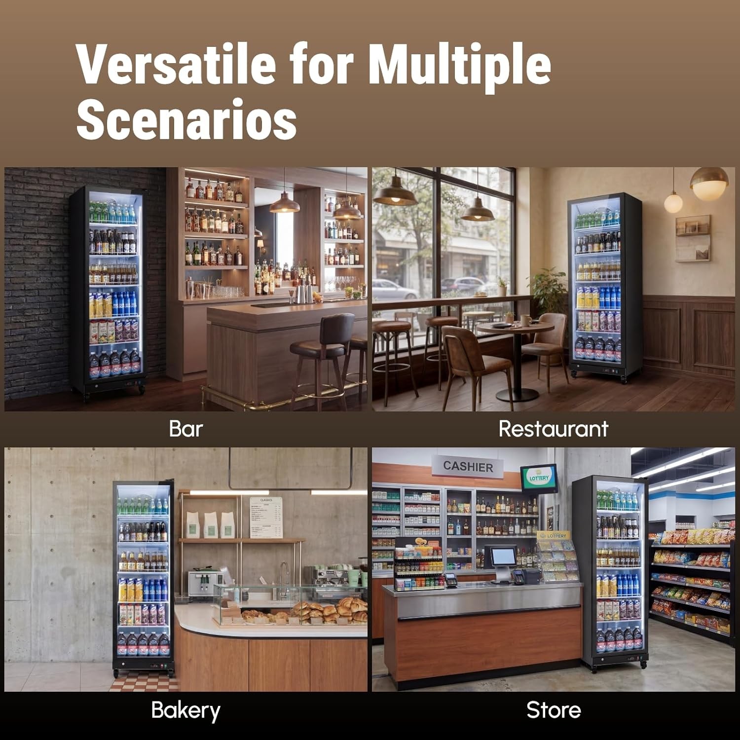 Yeego Commercial Refrigerator Single Glass Door Beverage Merchandiser 17.48Cu.ft