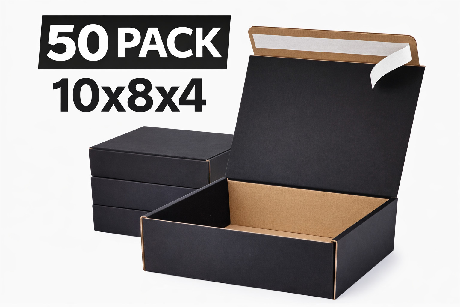 50 Black Gift Mailer Boxes 10x8x4 Premium Corrugated Shipping Boxes