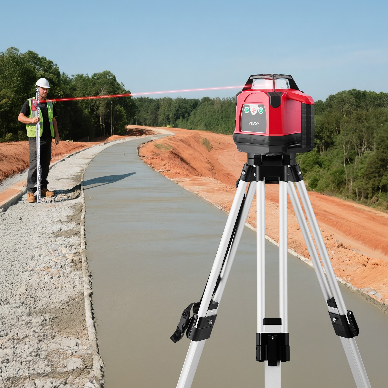 VEVOR 1650ft Rotary Laser Level Kit Self Leveling Red Line 0.06 in/100 ft