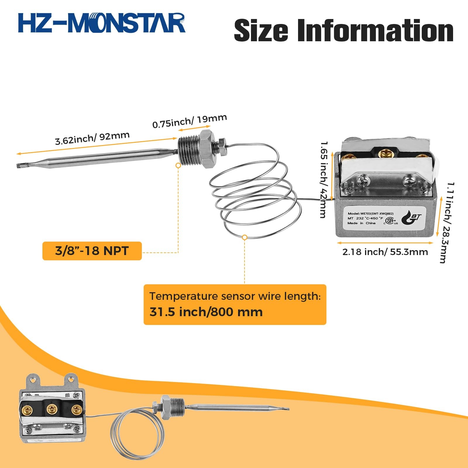 HZ-MONSTAR 1177 High Limit Fryer Switch Safety, LCCM080360000 Thermostat…