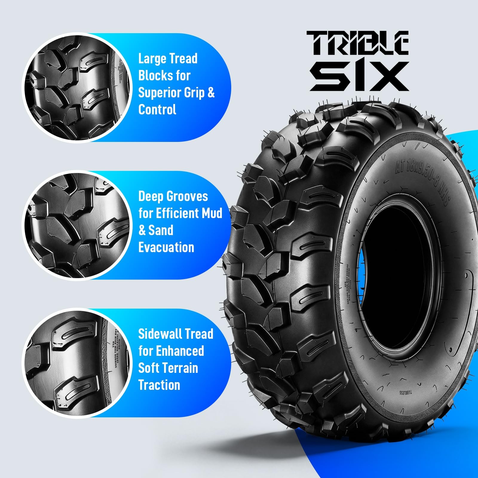18×9.50-8 ATV UTV Tires 4PR All-Terrain for Sand Mud Trail Directional Tubeless