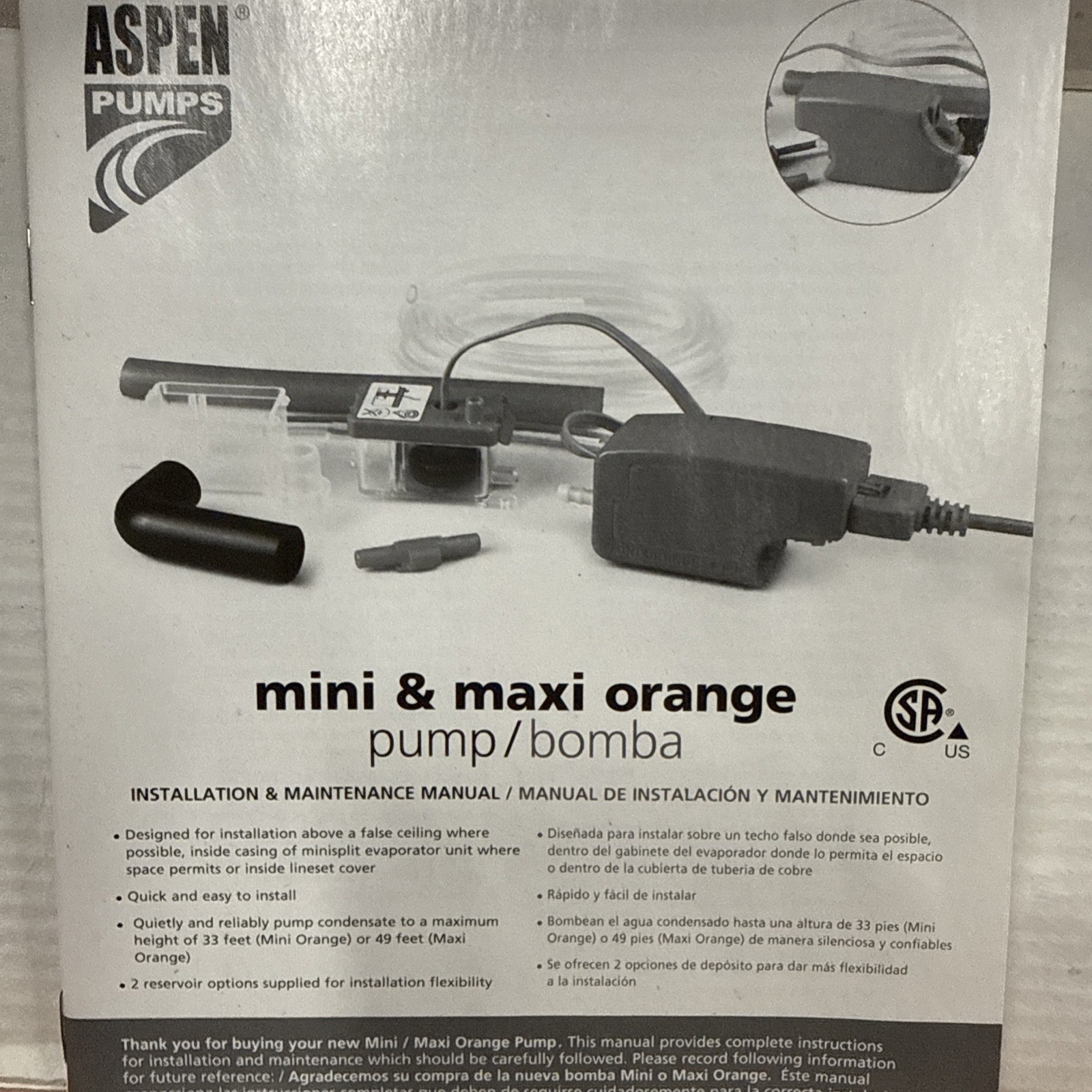 Aspen Maxi Orange Pump 83919 Condensate Pump FP170/RS