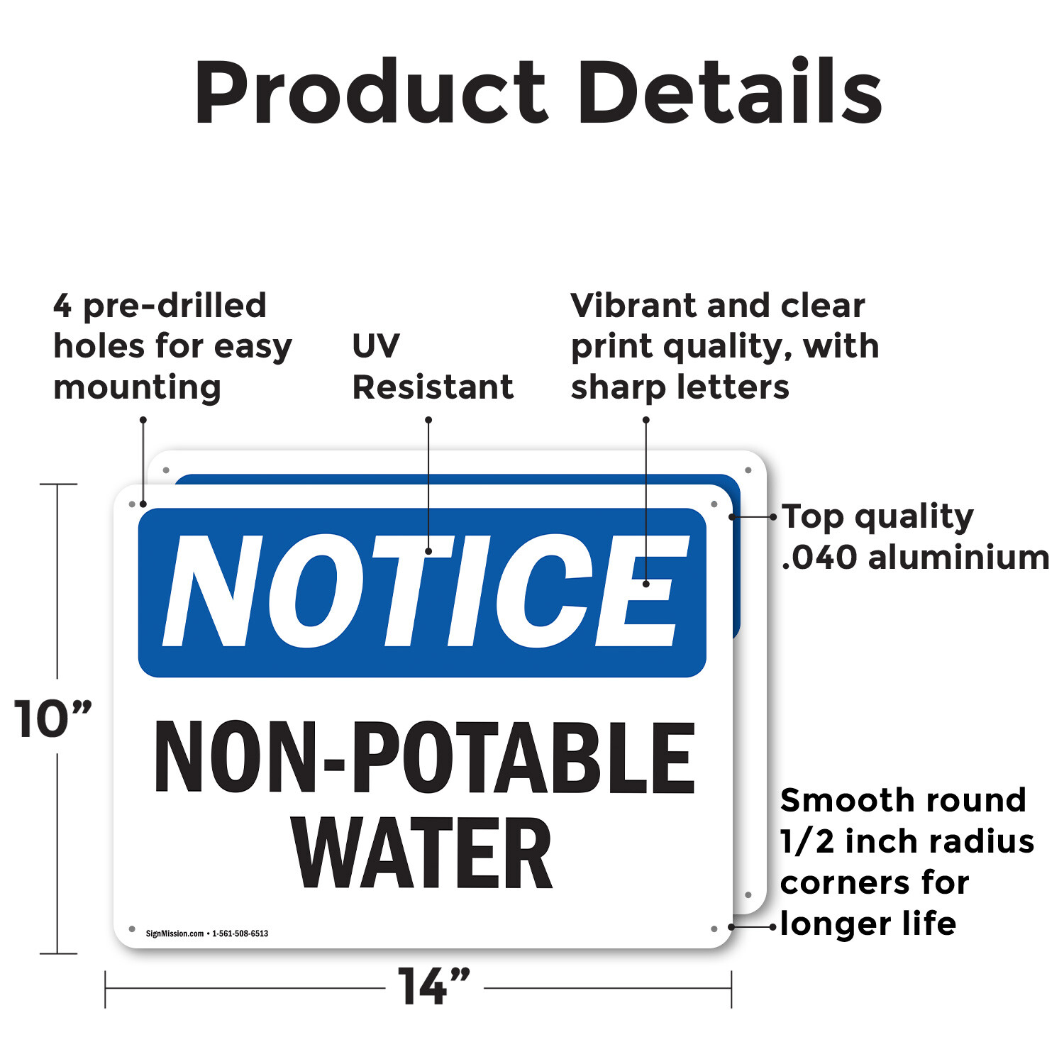 (2 Pack) Non-Potable Water OSHA Notice Sign Decal Metal Plastic