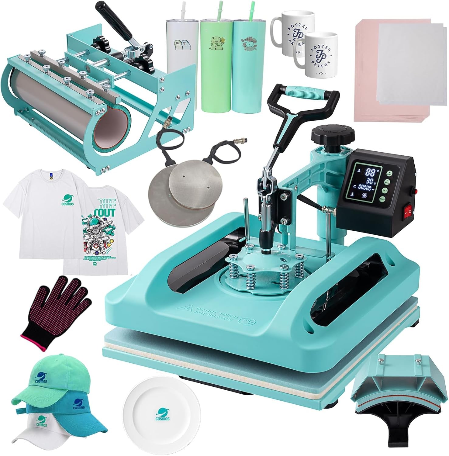 Combo 5 IN 1 T-Shirt Heat Press Transfer Machine 15″x15″ Sublimation Swing Away