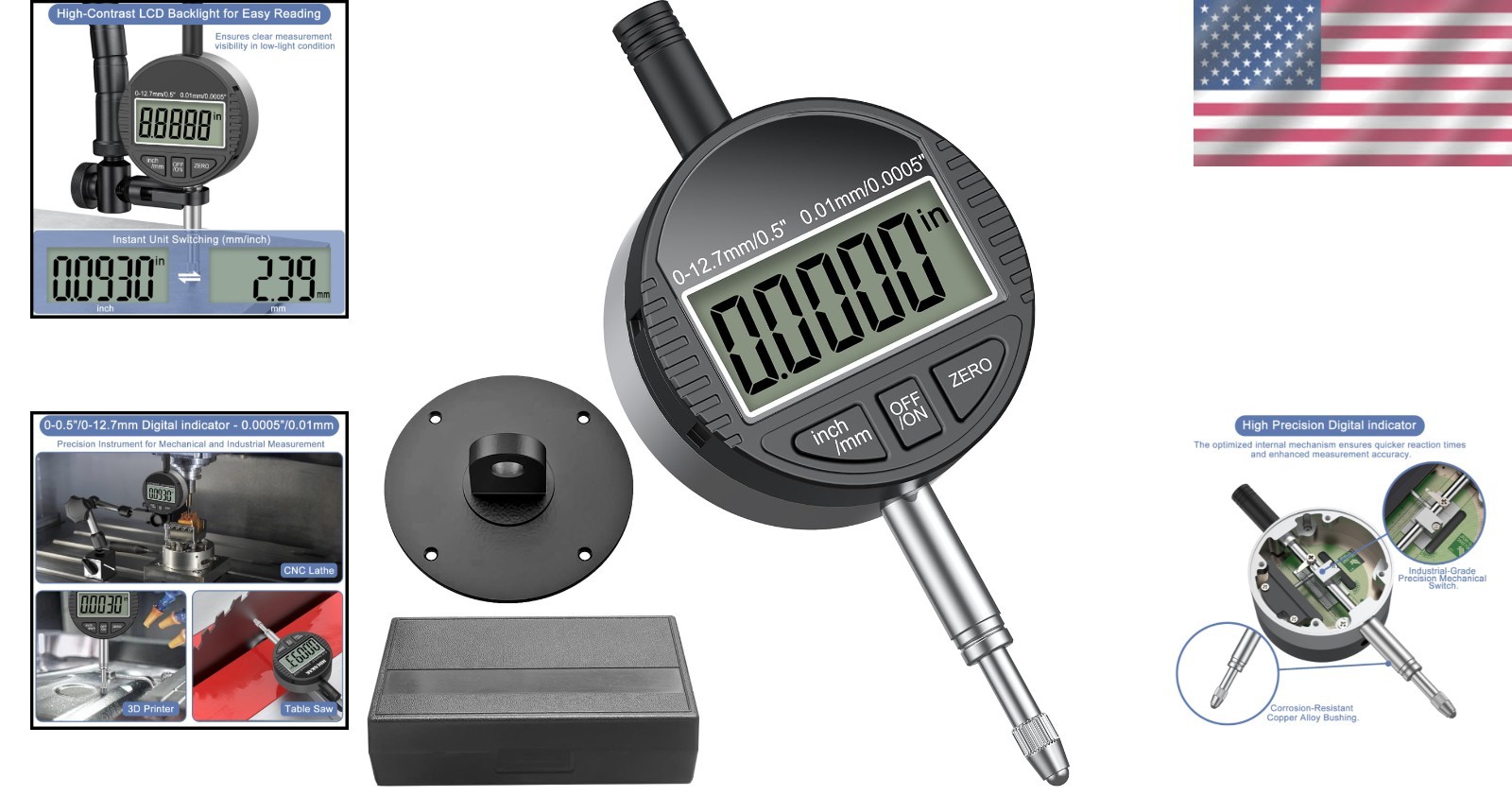 HDLNKAK Electronic Digital Dial Indicator Gauge 0-12.7mm/0.5” Inch/Metric Con…