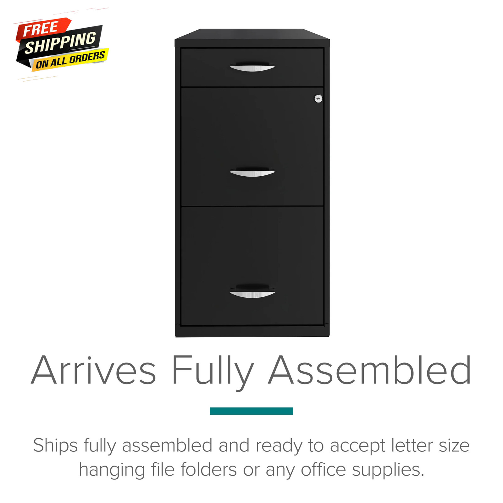 3 Drawer Letter Width Vertical File Cabinet with Pencil Drawer, Black 💪👌
