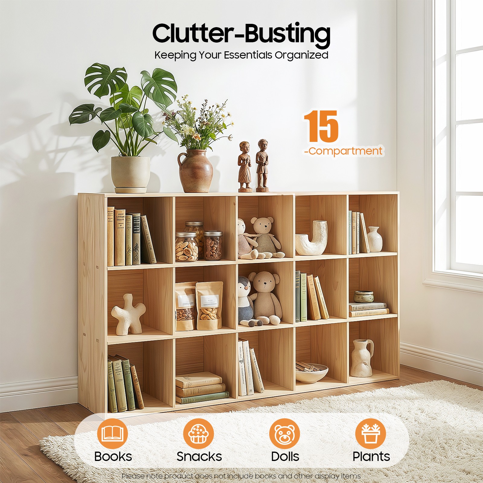 15 Compartment Bookcase 220 Lbs Load Deep Storage Shelf Unit 150x30x90cm Shelf
