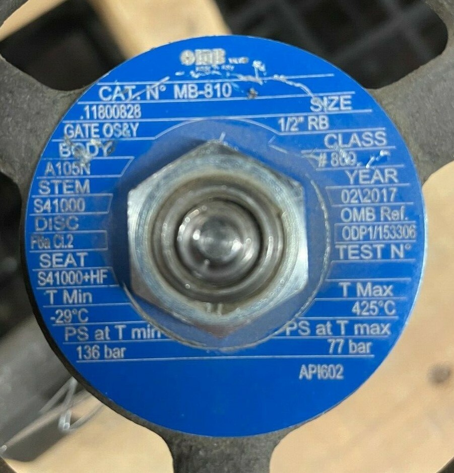 OMB MB-810 Gate Valve 1/2″ CL800 FNPT x Male Socket Insert A105N Forged Steel