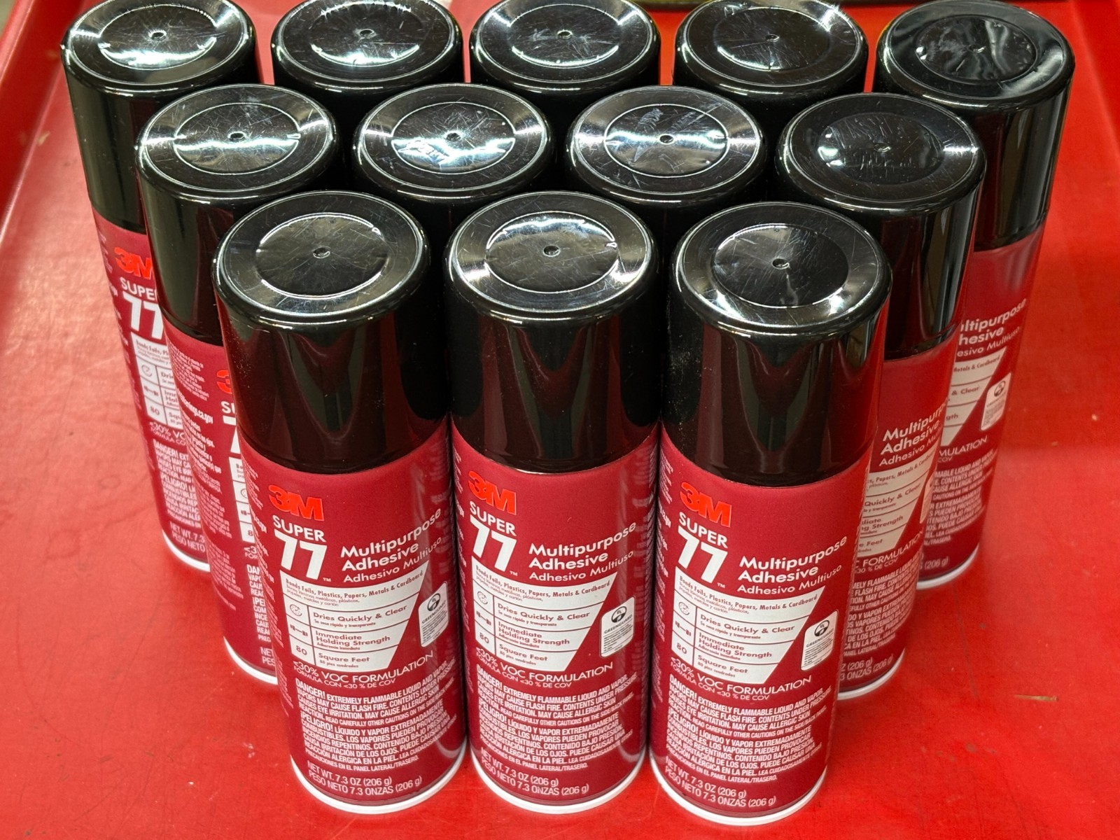 LOT OF (12) 3M SUPER 77 SPRAY GLUE 7.3 oz ADHESIVE FOR FOIL PAPER PLASTIC METAL