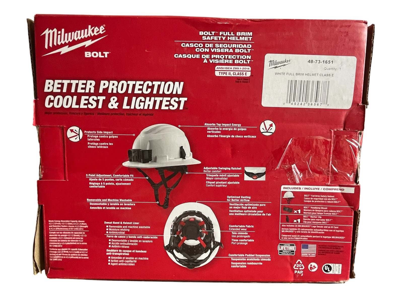 Milwaukee BOLT Type 2 Class E Full Brim Non-Vented Safety Helmet Hard Hat