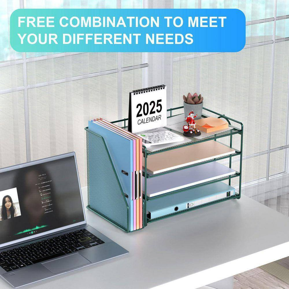 Green 15.5 in X 9.2 in 4-Tier Paper Organizer with Magazine Holder
