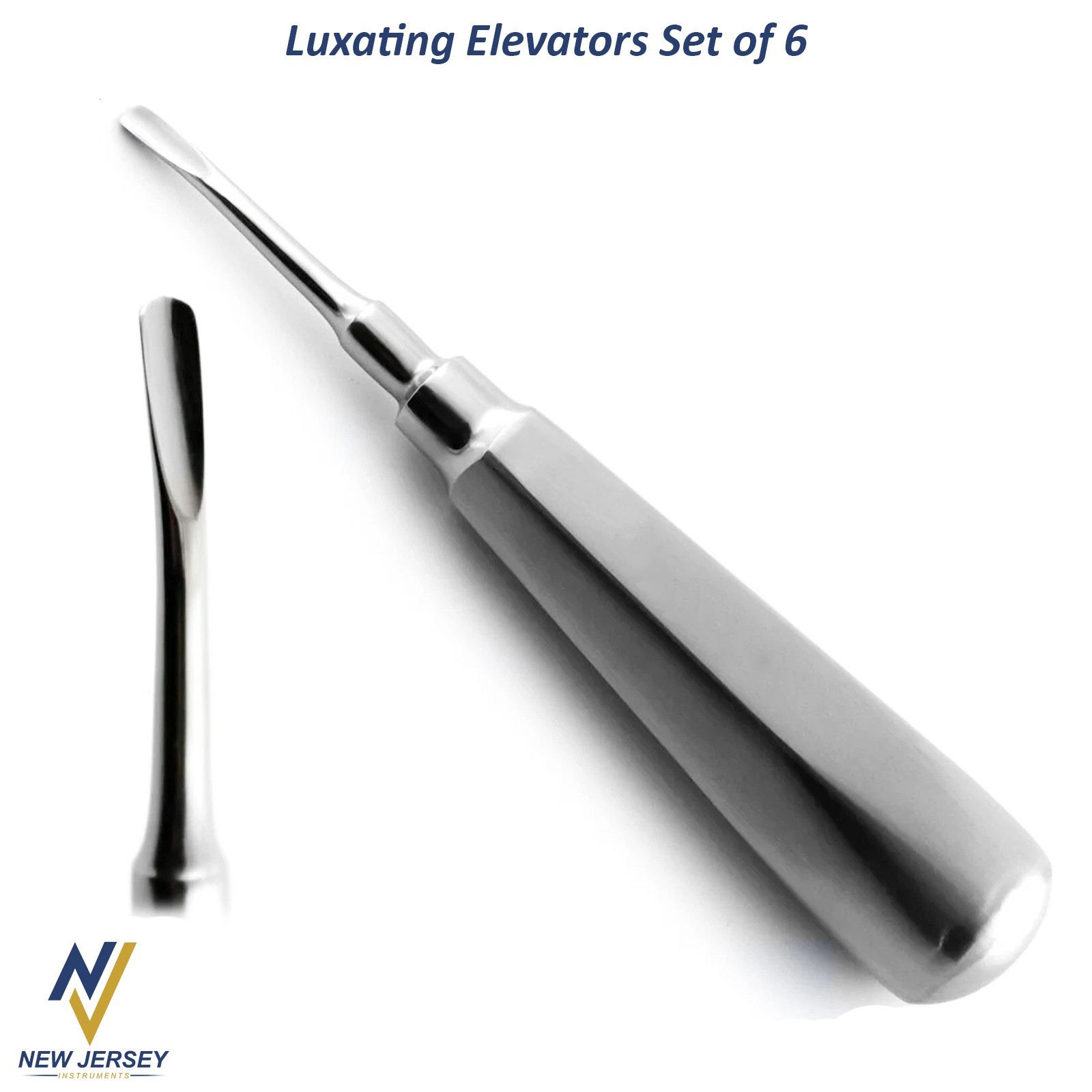 Set Of 6 Dental Luxating Elevators Straight Curved Shank Surgical Extraction Kit