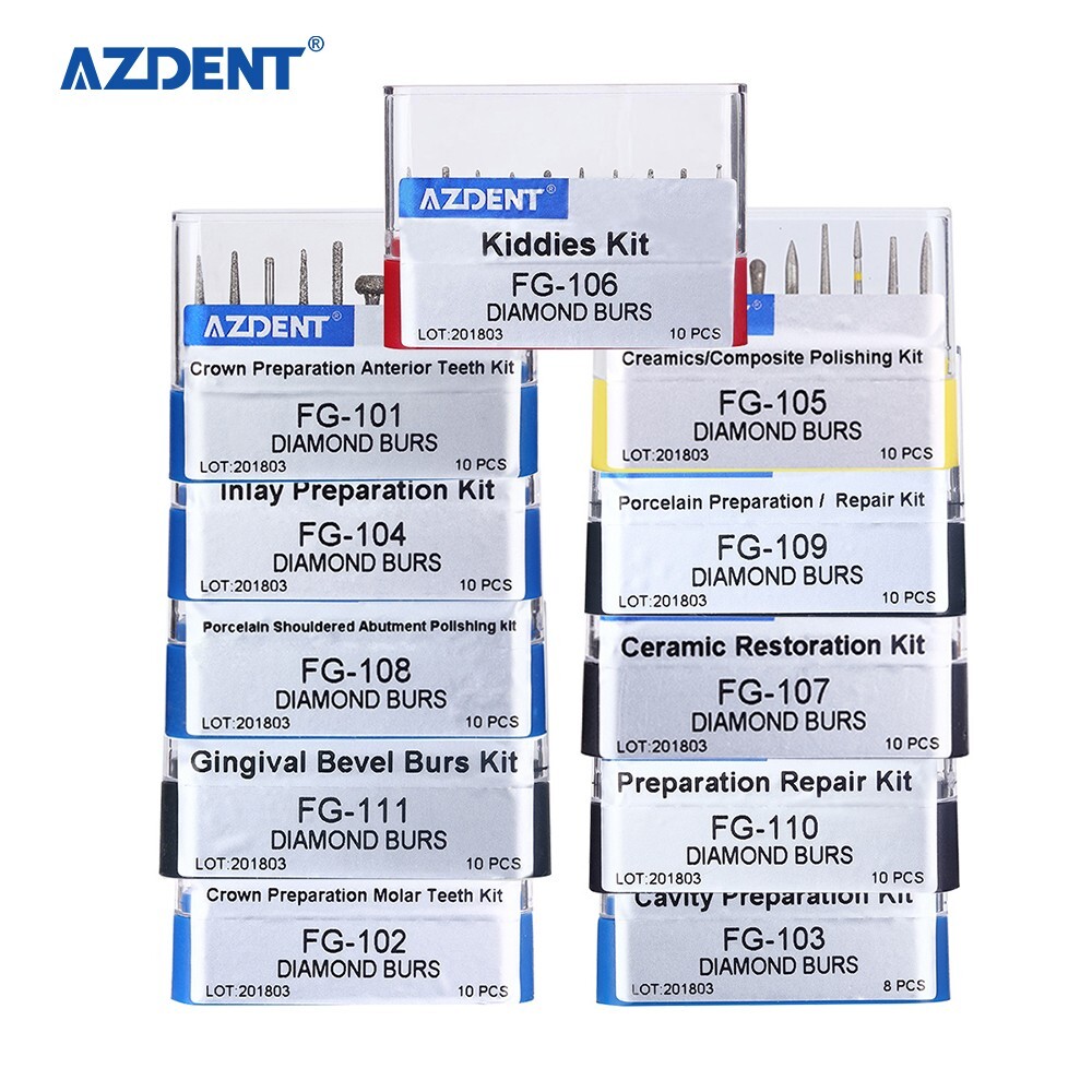 5 Kits AZDENT Dental Diamond Burs Set FG Polishing Kit for High Speed handpiece