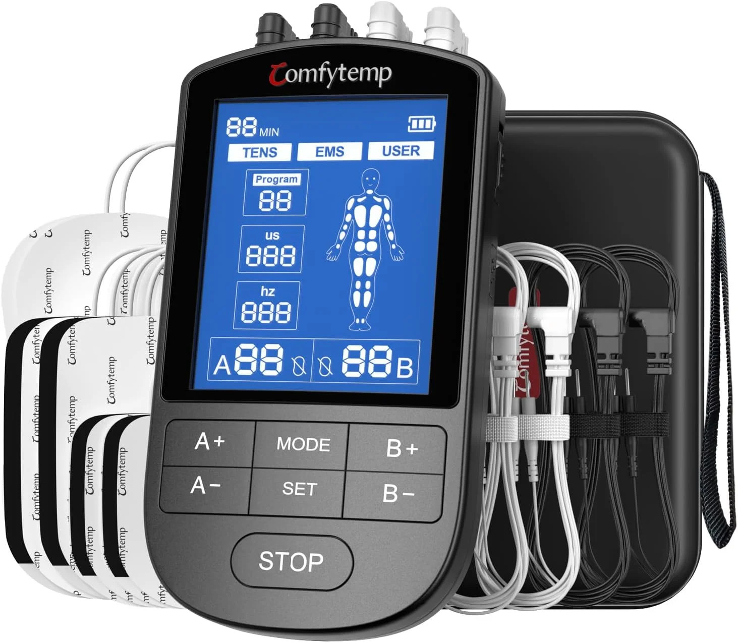 Comfytemp 4 Outputs TENS Unit for Cover Multiple Parts, TENS Unit Muscle Stimula